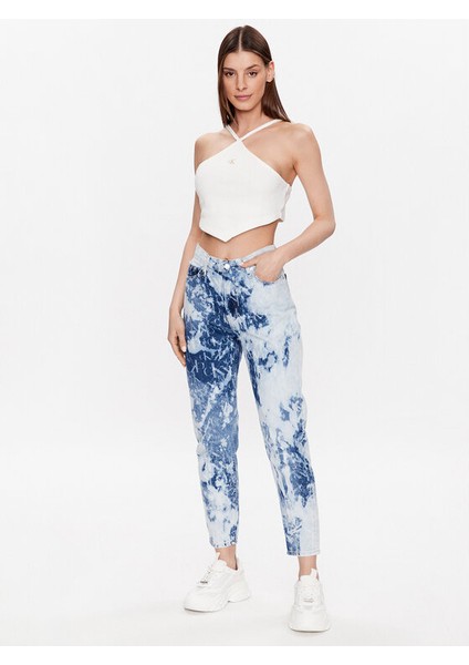 Kadın Düğmeli Uzun Pamuklu Günlük Mavi Jeans J20J220606-1AA