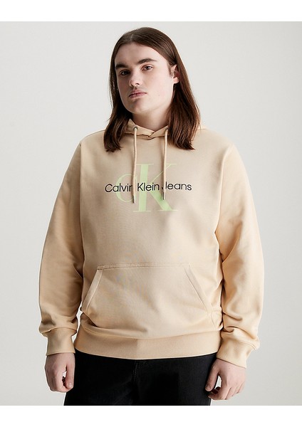 Erkek Marka Logolu Pamuklu Normal Kalıp Günlük Bej Sweatshirt J30J320805-AAT