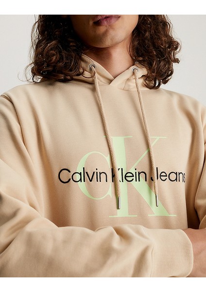 Erkek Marka Logolu Pamuklu Normal Kalıp Günlük Bej Sweatshirt J30J320805-AAT