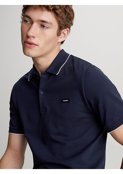 Erkek Pamuklu Logolu Dokuma Kumaş Mavi Polo Yaka T-Shirt K10K112751-CHW modelleri