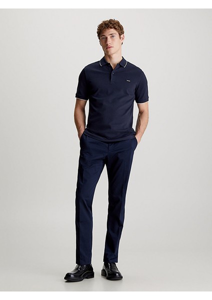 Erkek Pamuklu Logolu Dokuma Kumaş Mavi Polo Yaka T-Shirt K10K112751-CHW fırsatları