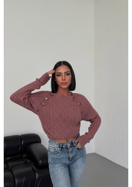 Kayık Yaka Düğme Detaylı Kadın Uzun Tarçın Triko Kazak fiyatları