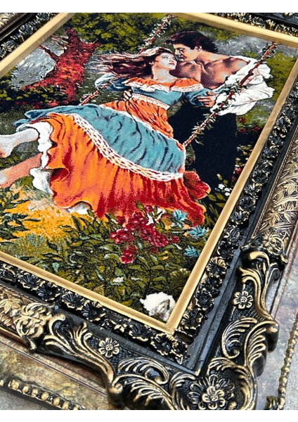 Çardaktaki Çift Adlı Iran Tebriz Halı Tablo 97X76CM - Duvar Halı Kilim Tablo indirimleri