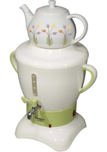 SM2000 Porselen Demlikli Elektrikli Semaver Beyaz-Yeşil