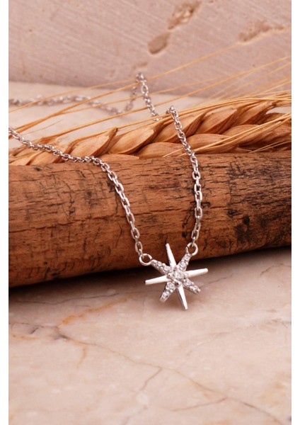 Kutup Yıldızı Mini Rodyumlu Gümüş Kolye 7987