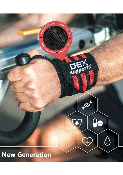 Dex Supports Lasting Energy Fitness Bilekliği Sporcu Bilekliği Wrist Wraps + Sackpack Spor Çanta 2'li Paket