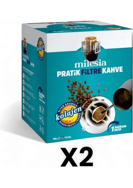 Kolajenli Pratik Filtre Kahve 2'li Kutu x 8 gr / Drip Kahve / %100 Arabica