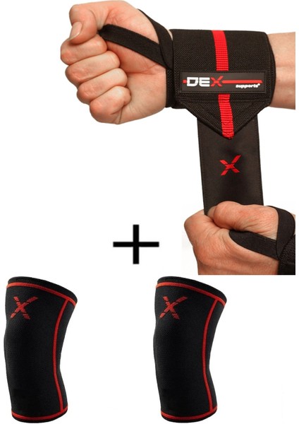 Dex Supports Lasting Energy Fitness Sporcu Bilekliği Elite Wrist Wraps+Sporcu Dizliği Knee Sleeve 2'li Paket