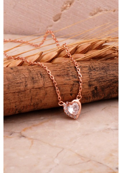 Kalp Mini Rose Gümüş Kolye 7991