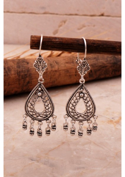 Damla Sallantılı Oksitli Elişi Gümüş Küpe 6834