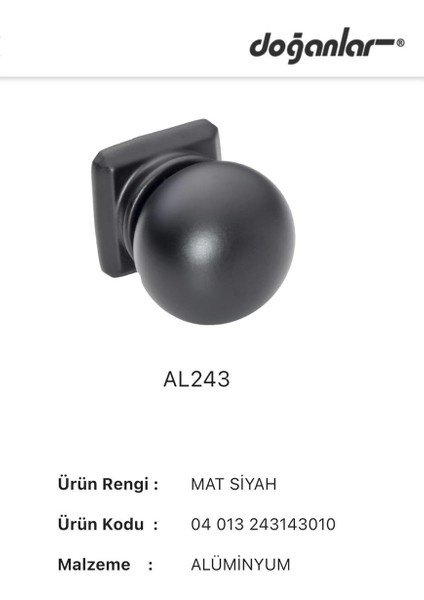 5 Adet Doğanlar AL-243 Mobilya Kulp Tek Vidalı Düğme Mat Siyah fiyatları