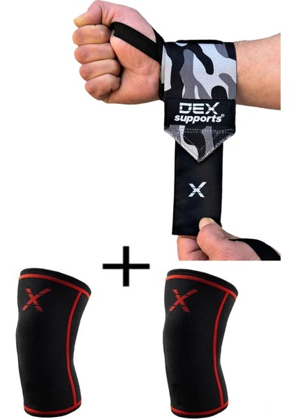 Dex Supports Lasting Energy Fitness Sporcu Bilekliği Dark Wrist Wraps+Sporcu Dizliği Knee Sleeve 2'li Paket