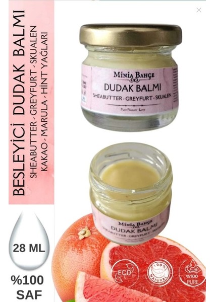 Minia Bahçe Dudak Koruyucu Balm, Greyfurt. %100 Saf ve Doğal