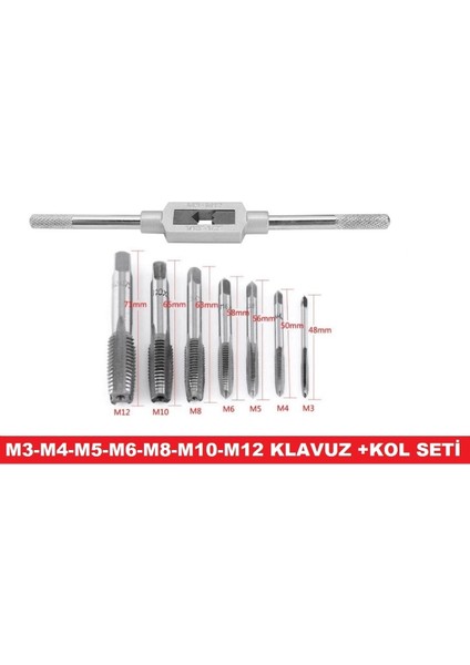 Tekno Trust Klavuz Seti+Kol M3-M4-M5-M6-M8-M10-M12 Metrik Diş Açma Klavuzları
