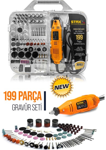 Tekno Trust SUPER199 199 Parça 500W Devir Ayarlı Hobi Gravür Oyma Makinesi Taşlama Zımpara Seti + Şaft Kablosu