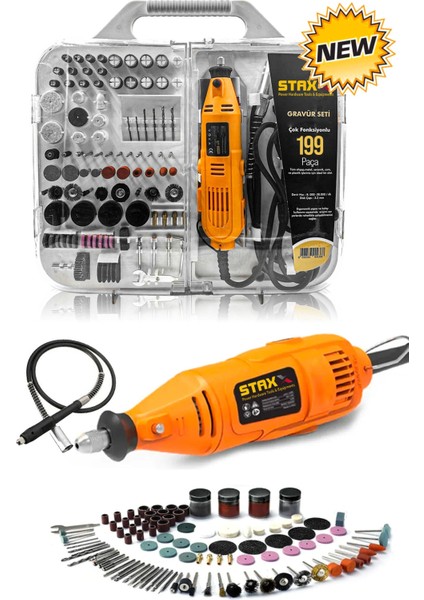 Tekno Trust SUPER199 199 Parça 500W Devir Ayarlı Hobi Gravür Oyma Makinesi Taşlama Zımpara Seti + Şaft Kablosu
