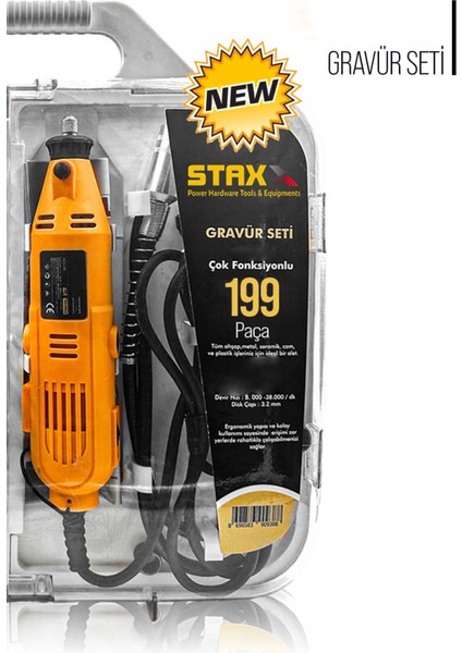 Tekno Trust SUPER199 199 Parça 500W Devir Ayarlı Hobi Gravür Oyma Makinesi Taşlama Zımpara Seti + Şaft Kablosu