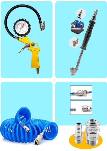 Tekno Trust 220 Psı Saatli Lastik Şişirme Hava Tabancası, Lastik Şişirme ,15MT Spiral Hava Hortumu, Recor Set