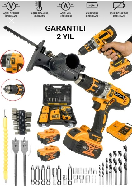 Tekno Trust 2'li Set 4890RP Bakır Sargı Darbeli Şarjlı Matkap Metal Şanzıman Vidalama Tilki Testere Aparat Mavi