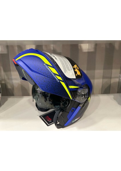 Kask SW-917 Stars Mat Blue/yellow Çene Açılır Güneş Gözlüklü