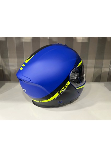 Kask SW-917 Stars Mat Blue/yellow Çene Açılır Güneş Gözlüklü