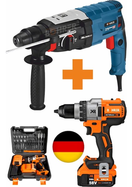 3200W Kırıcı Delici Hilti Matkap + V58 5000MAH Xr 24 Parça Set Vidalama Matkap