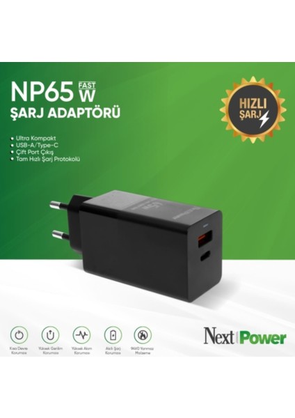 NP65W Hızlı Şarj Adaptörü