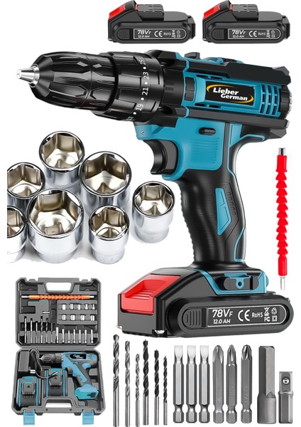 Tekno Trust Supra Serii 27 Pcs Set 58 V 10 Ah Bakır Sargı Çelik Şanzuman Çift Akülü Şarjlı Vidalama Matkap