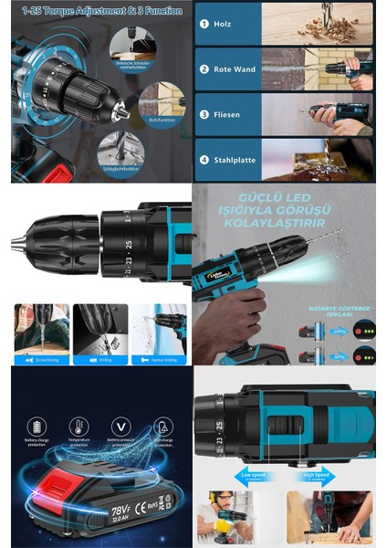 Tekno Trust Supra Serii 27 Pcs Set 58 V 10 Ah Bakır Sargı Çelik Şanzuman Çift Akülü Şarjlı Vidalama Matkap