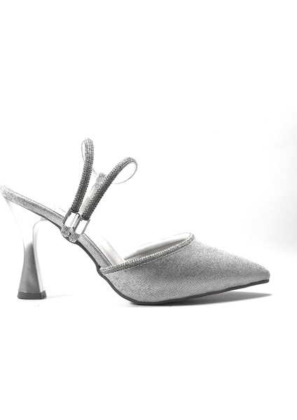 151.355 Gümüş Simli Abiye Kadın Topuklu Ayakkabı