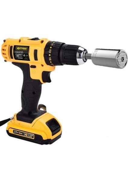 Tekno Trust 24 V 5 A Darbeli Professional Şarjlı Vidalama Matkap + 7 - 19 Çok Amaçlı Lokma Ucu