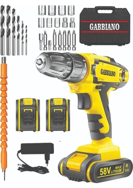 Tekno Trust Gabbıano Italy Power x 58 V 8 Ah Çift Akülü Metal Dişli Şanzıman Şarjlı Vidalama Matkap 28 Parça Uç