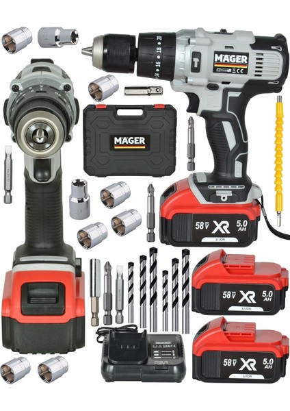 Tekno Trust 58 Wat 5 Ah 13 mm Çelik Madren Metal Şanzıman Dev Matkap Akülü Vidalama