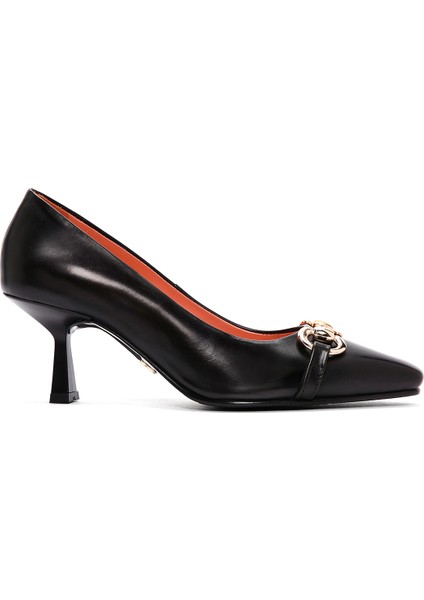 Flex Kadın Siyah Kısa Topuklu Deri Stiletto 24SFD260218