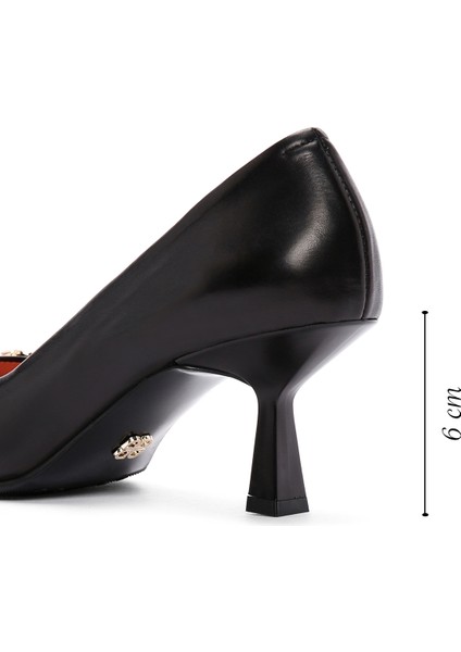 Flex Kadın Siyah Kısa Topuklu Deri Stiletto 24SFD260218