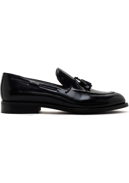 Erkek Siyah Püsküllü Deri Loafer
