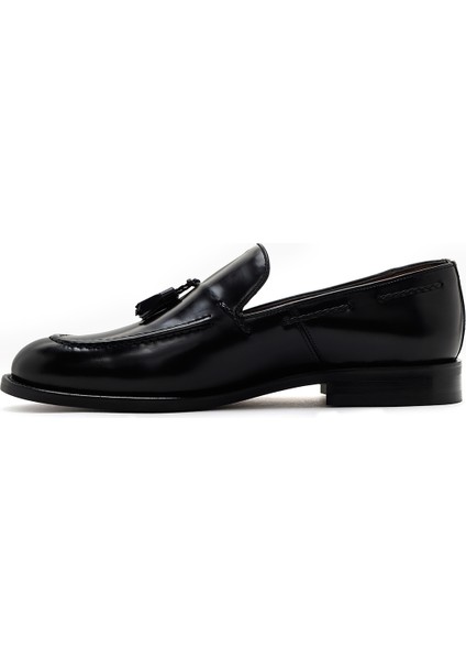 Erkek Siyah Püsküllü Deri Loafer