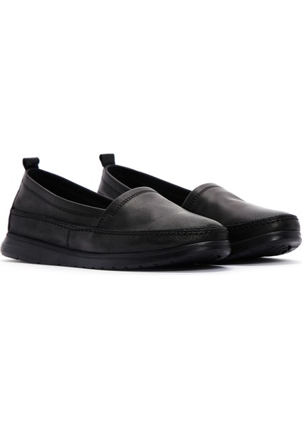 Kadın Siyah Deri Comfort Loafer