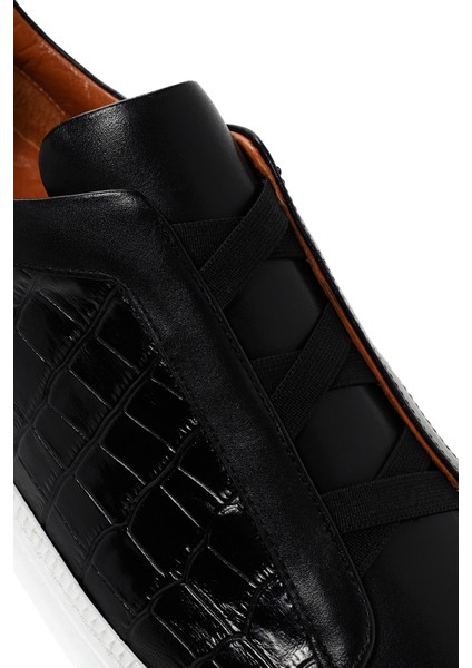 Erkek Siyah Kroko Deri Sneaker