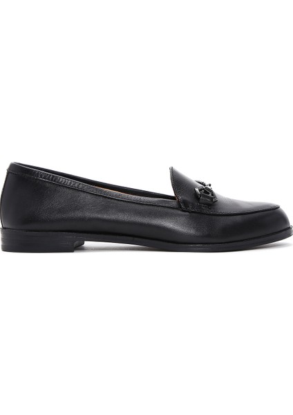 Kadın Siyah Deri Maskülen Loafer