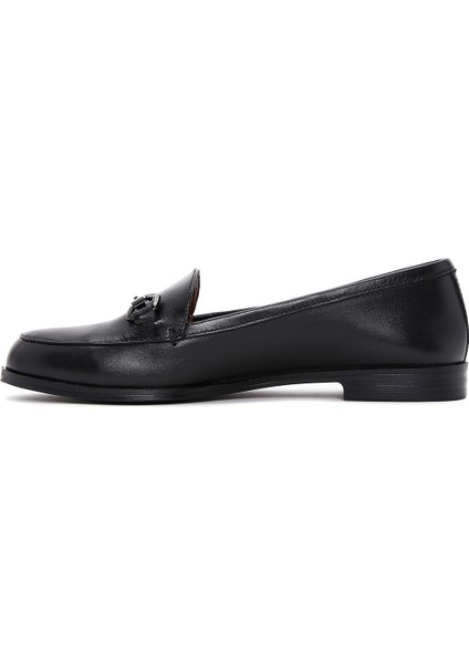 Kadın Siyah Deri Maskülen Loafer