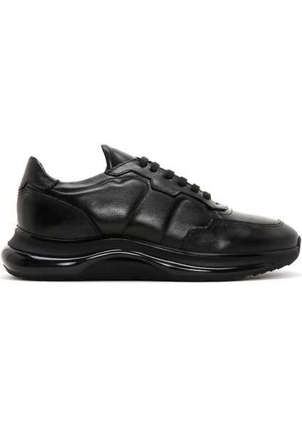 Erkek Siyah Bağcıklı Kalın Tabanlı Deri Casual Sneaker