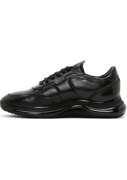 Erkek Siyah Bağcıklı Kalın Tabanlı Deri Casual Sneaker
