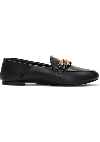 Kadın Siyah Deri Maskülen Loafer