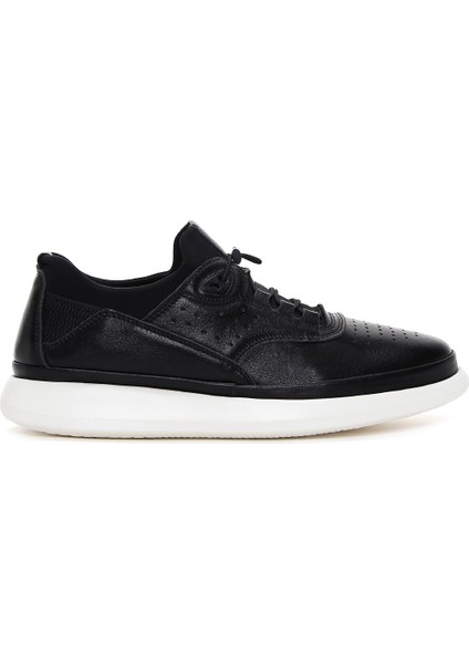Erkek Siyah Bağcıklı Deri Sneaker