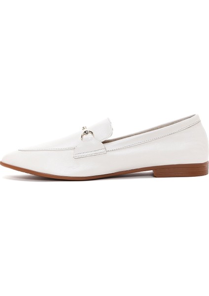 Kadın Bej Deri Maskülen Loafer