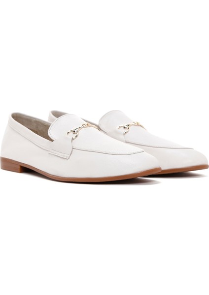 Kadın Bej Deri Maskülen Loafer