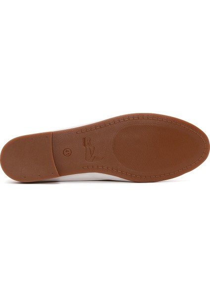 Kadın Bej Deri Maskülen Loafer