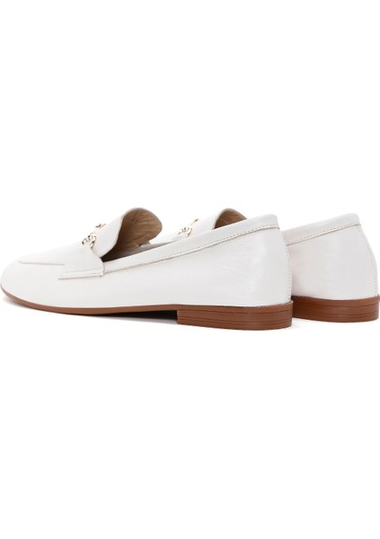 Kadın Bej Deri Maskülen Loafer