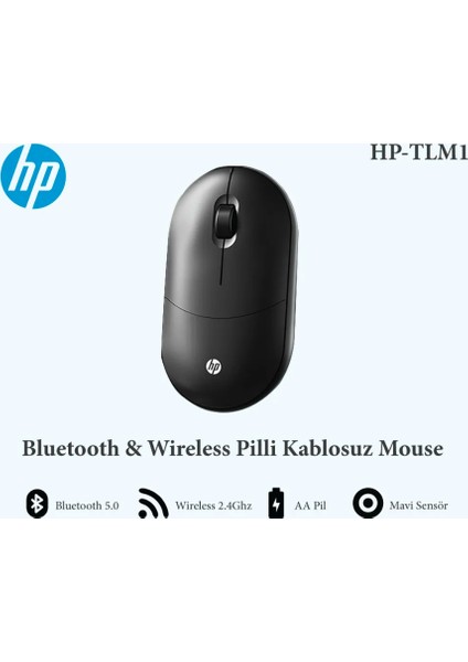 Tlm1 Çift Modlu 2,4ghz Kablosuz & Bluetooth V5.0 Sessiz Mouse Siyah (Ramwhite Türkiye Garantili)